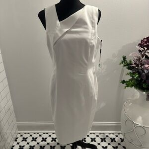 Calvin Klein White Asymmetrical Neckline. NWT. Size 8